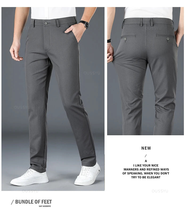 2025 Spring Autumn New Men's Straight Casual Pants Business Fashion Khaki Grey Red Black Solid Color Trousers Plus Size 38 40