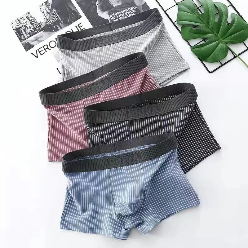 4Pcs Boxer Shorts männer Unterwäsche Sexy Höschen Baumwolle Boxer Gestreiften Unterhose Männlichen Shorts U Konvexen Dessous Plus Größe 2XL-6XL
