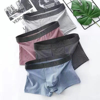 4Pcs Boxer Shorts männer Unterwäsche Sexy Höschen Baumwolle Boxer Gestreiften Unterhose Männlichen Shorts U Konvexen Dessous Plus Größe 2XL-6XL