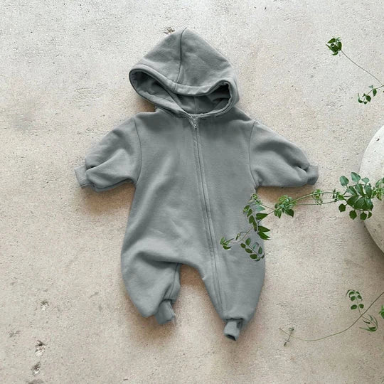 2024 Baby Kapuze Reiß verschluss Bodysuit Neugeborene Jungen und Mädchen Bergsteiger Anzug einfarbig Bodysuit Long Fit Sport Kletter anzug.