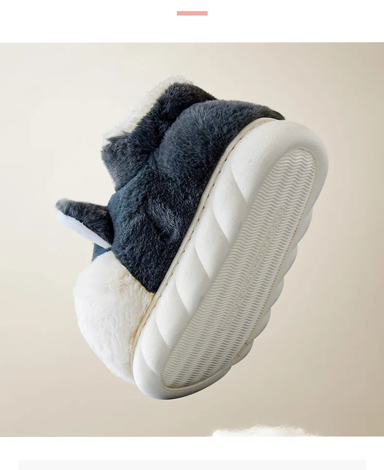 Women Indoor Cotton Slippers Cute Cartoon Dog Winter Warm Shoes Couples Home Floor Slides Anti-slip  Female Male House Footwear.
