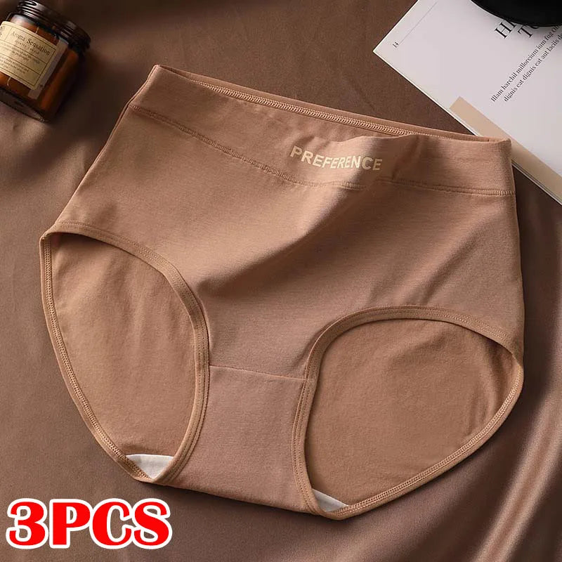 FallSweet 3PCS Seamless Women High Waist Briefs Panties Breathable Cotton Underwear Female Sexy Underpants Large Size Lingerie