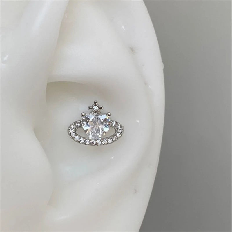 1PCS Pink Zircon Cross 316L Stainless Steel Annular Ear Bone Nail New Fashion U-shaped Earrings for Women Y2K Punk Jewelry