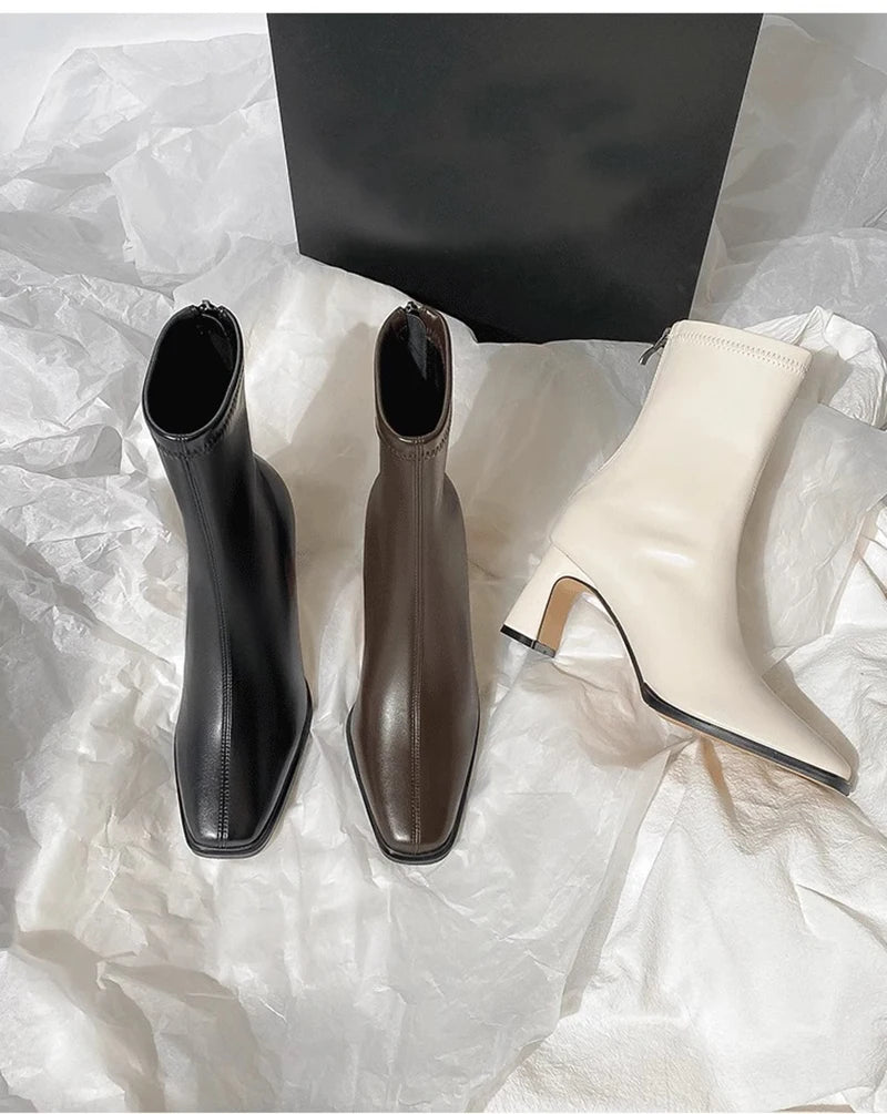 Vintage Warm Cotton Women Ankle Boots Fashion Elegant Square Toe Shoes Autumn Winter Thick Heel Women's Short Booties.