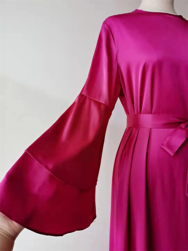 Eid Kebaya African Dresses For Women Muslim Kaftan Satin Shiny Batwing Abaya Dubai Luxury Caftan Marocain Robe Femme Musulmane.