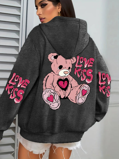 Rosa Liebe Kuss Kunst Brief Drucke Hoodies Frauen Tasche Herbst Hoody Fleece Mehrfarbige Streetwear Unisex Hip Hop Y2K Kleidung