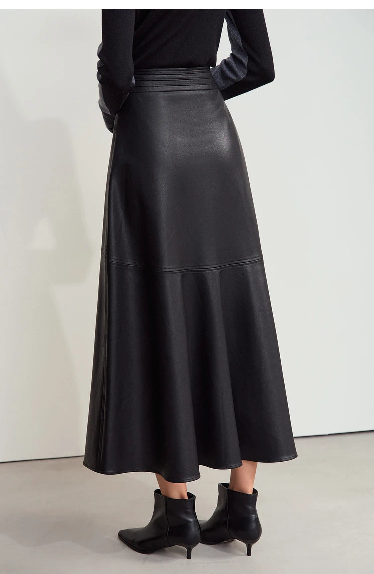 AMII Minimalist Elegant Commuter Environmentally Friendly PU Leather Skirt 2024 Winter New Women's Loose A-shaped Skirt 12444181