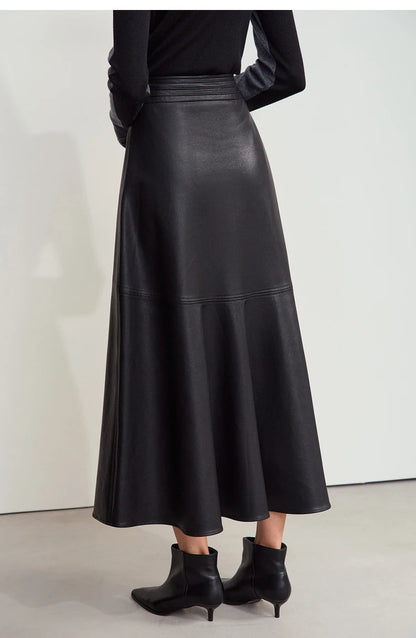 AMII Minimalist Elegant Commuter Environmentally Friendly PU Leather Skirt 2024 Winter New Women's Loose A-shaped Skirt 12444181