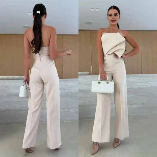 Soft Breathable Jumpsuit Elegant Women's Strapless Jumpsuit Stylish Off Shoulder Romper with High Waist Wide Leg Chic for Women.
