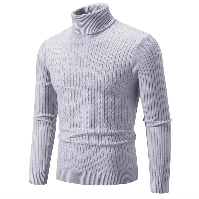 2025 New Men Solid Colour Turtleneck Sweater Black / White / Royal Blue Fashion Simple Male Casual Pullover Tops.