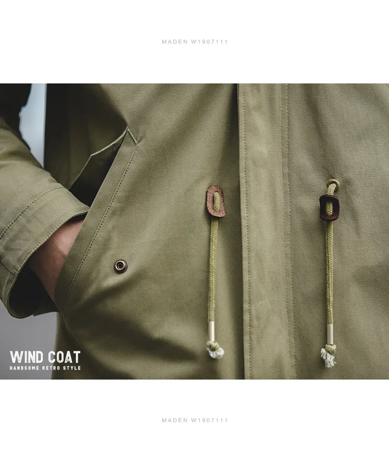 Maden Men's Thick Hooded M-51 Fishtail Cotton Coat Plus Velvet Parka Jacket Green Windbreaker Winter Autumn Men Trench Coat.