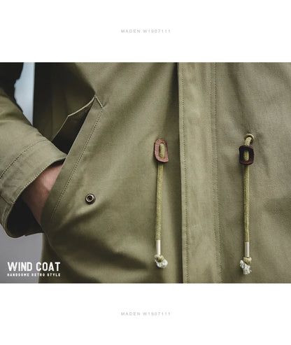 Maden Men's Thick Hooded M-51 Fishtail Cotton Coat Plus Velvet Parka Jacket Green Windbreaker Winter Autumn Men Trench Coat.