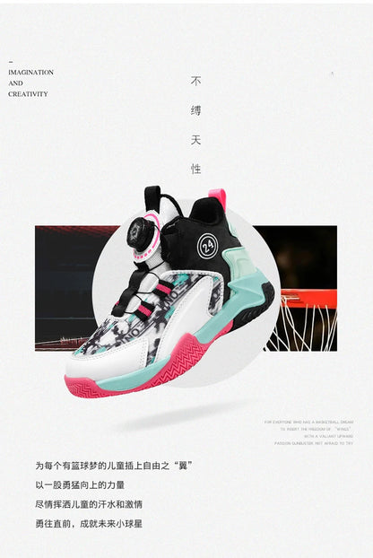 Children's Autumn New Rotary Buckle Mesh Breathable Basketball Shoes Boys Fashion Trend Sneaker Anti Slip Running Footwear 31-40.