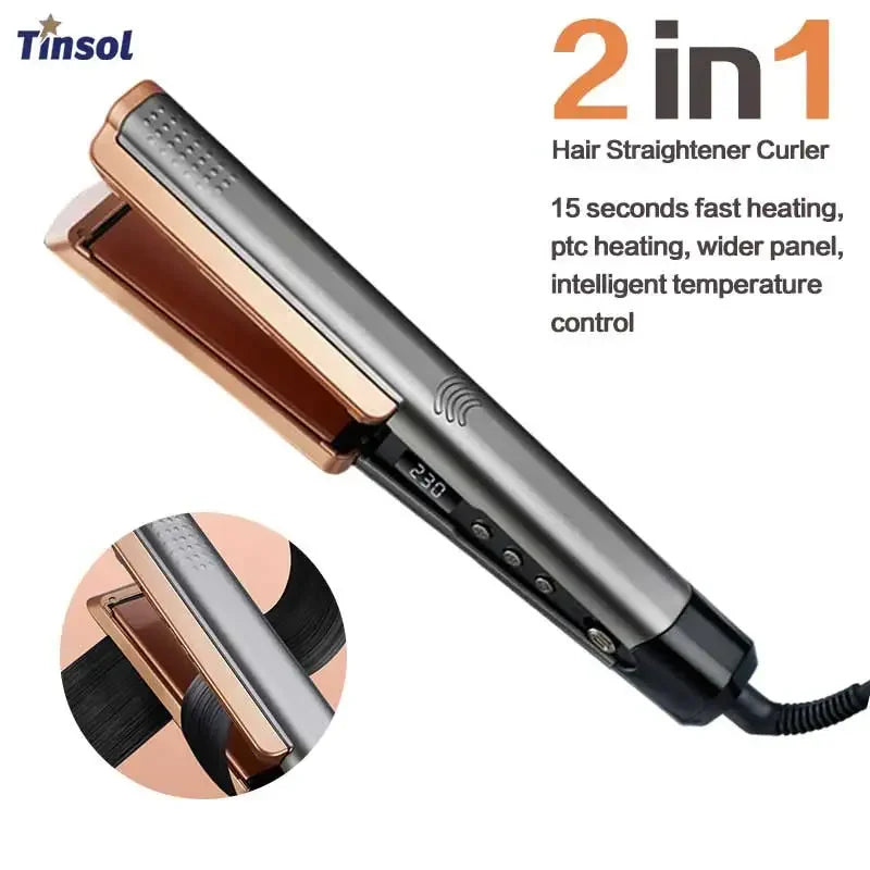 2 in 1 Hair Straightener Curling Ionizer with LCD Wide PanelProfessional Ceramic Hair Straightener with adjustable temperature.