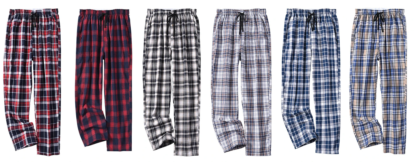 3Pcs Men's 100% Cotton Plaid Pajama Sleeping Pants, Long Plaid Print Sleepwear Pajama Pants with Elastic Waist Homewear.