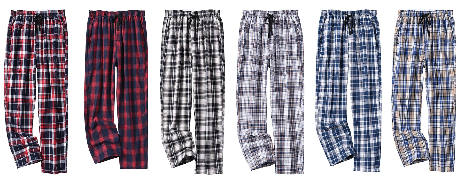 3Pcs Men's 100% Cotton Plaid Pajama Sleeping Pants, Long Plaid Print Sleepwear Pajama Pants with Elastic Waist Homewear.