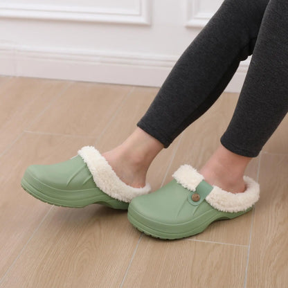 Eyriphy Classic Fur Lined Clogs For Women Waterproof Winter Fuzzy Slippers Mens Cotton Shoes For Indoor And Outdoor Rubber Soles.
