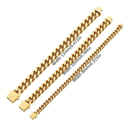316 Stainless Steel Plated 18k Gold Fashion Crypto Cuban Chain Miami Rap Hip Hop Men's Bracelet Accessory.