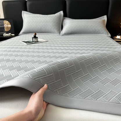 Luxury Summer Carbon Cooling Mat Set Solid Color Queen King Size Bed Mattress and Pillow Case Machine Washable Soft Folding Mat.
