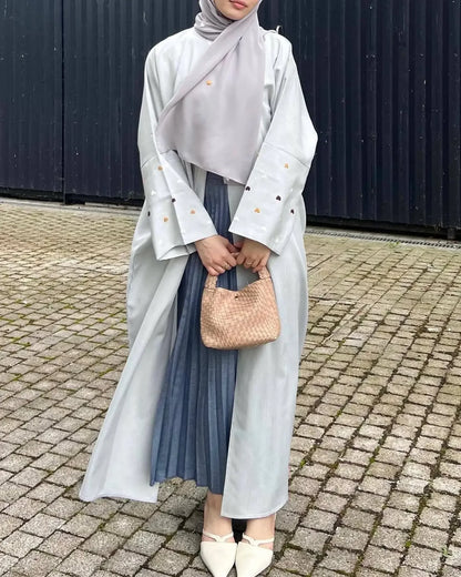 Heart Embroidery Thin Linen Open Abaya Kimono Muslim Dress Abayas for Women Dubai Luxury Turkey Ramadan Eid Islam Clothes Kaftan.