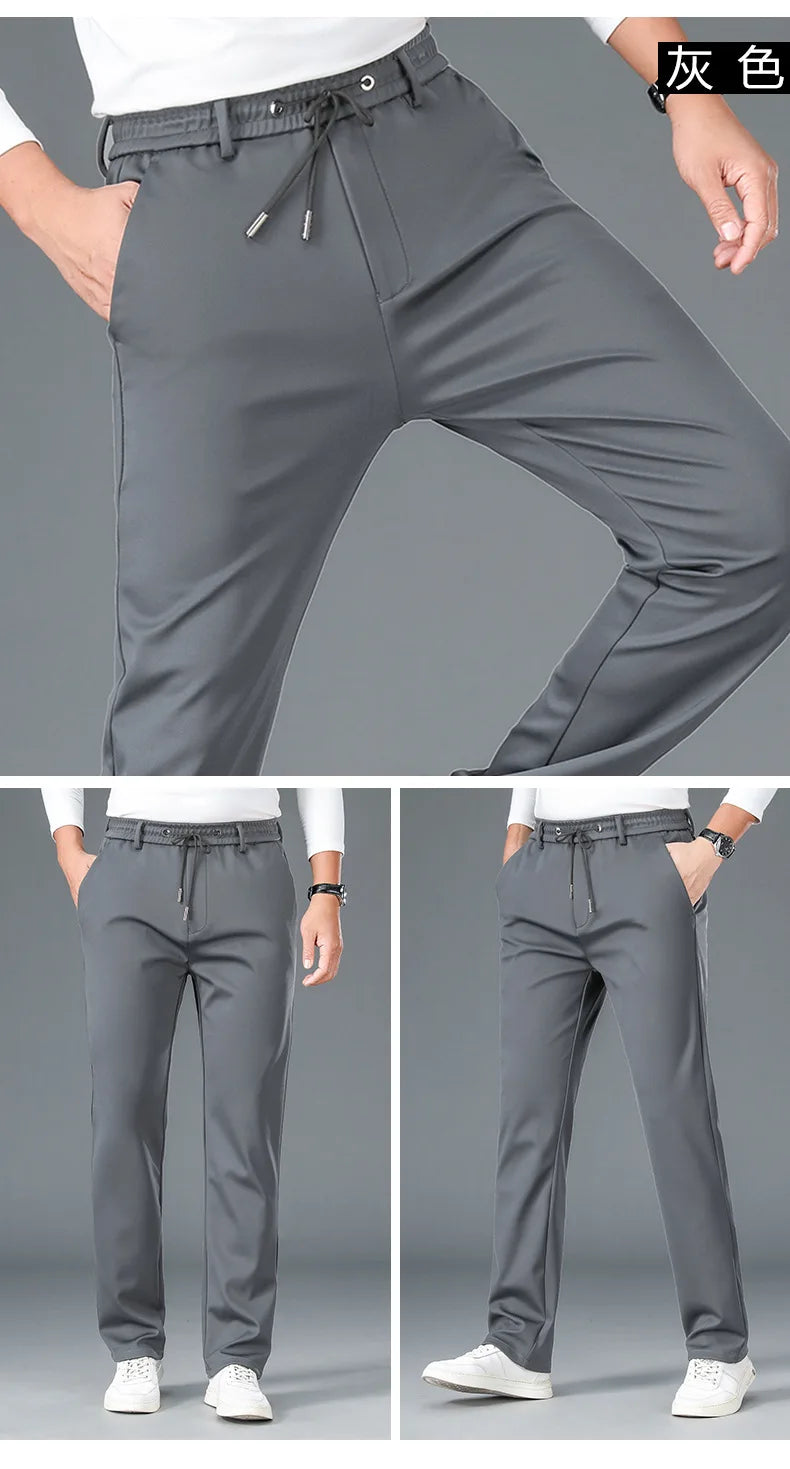 10XL Big Size Men's Summer Casual Pants Straight Fit Elastic Waist Trouser Male Classic Office Plus Large Stretch Zipper Pocket.