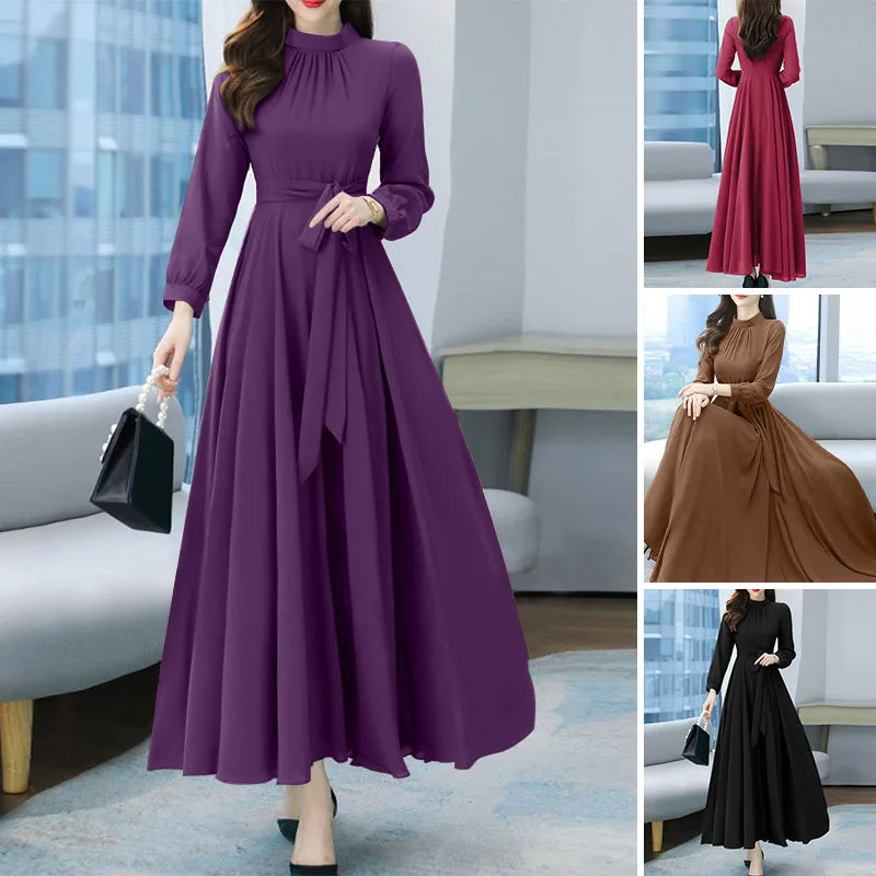 ZANZEA Women Long Sleeve A-line Sundress Spring Long Dress Autumn Solid Party Holiday Maxi Dresses Vestidos Femme Vintage Robe.
