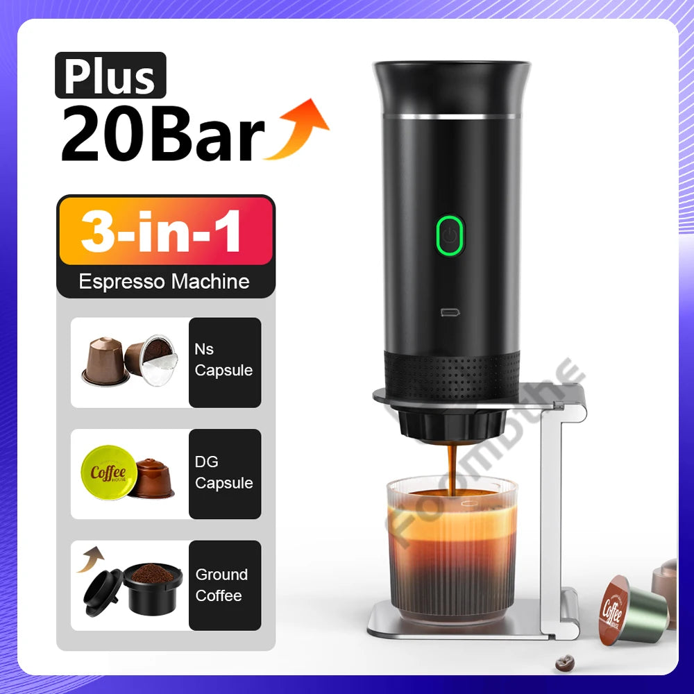 Wireless Electric Portable Espresso Coffee Machine for Car & Home Camping Coffee Maker 3-in-1 Capsule Powder Travel Coffee Maker.