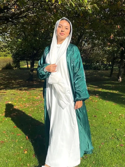 Ramadan Eid Open Satin Kebaya Abaya Dubai Luxury Kimono Kaftan Muslim Islam Dress Abayas For Women Caftan Robe Femme Musulmane.