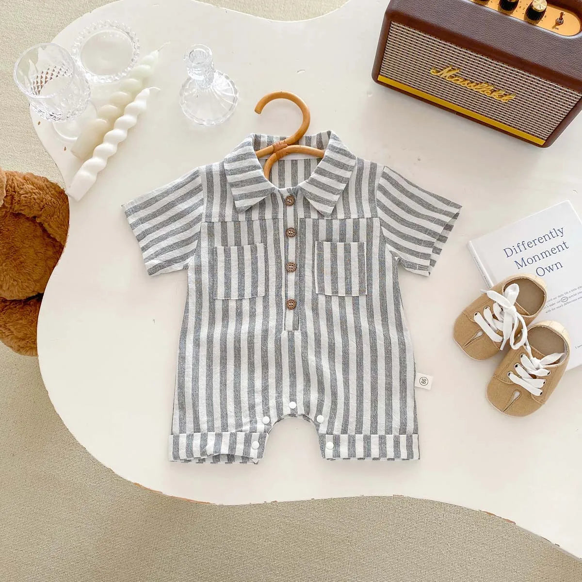 2024 sommer Infant Gestreiften Baby Jungen Strampler Kurzarm Muslimischen Babe Jungen Polo Body Dünne Lose Neugeborenen Jungen Outfits.