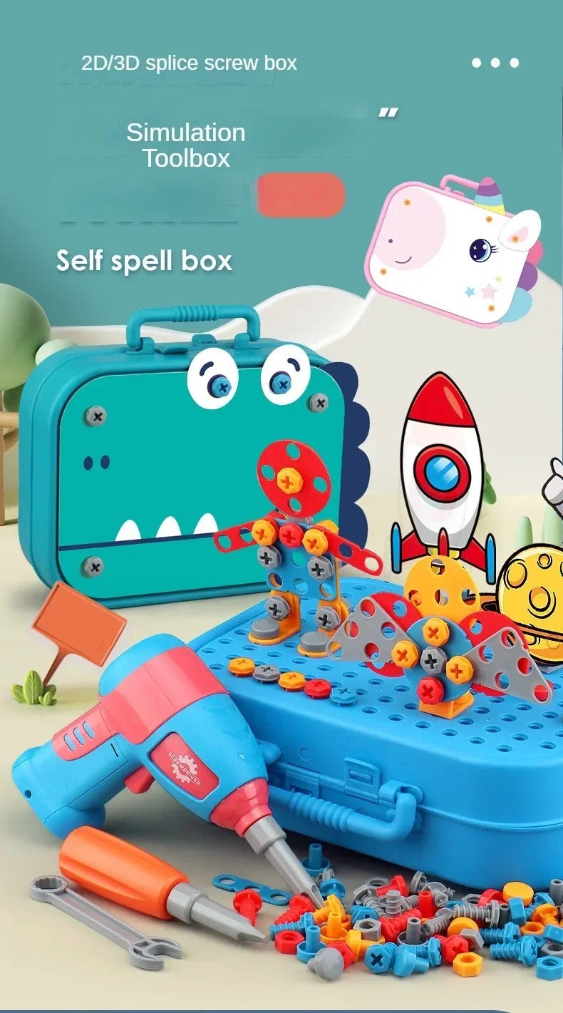 Children Toys Tool Set Electric Drill Screw Nut 3D Puzzle Toys Pretend Play Repair Tool Box Drilling Assembly Educational Toys.