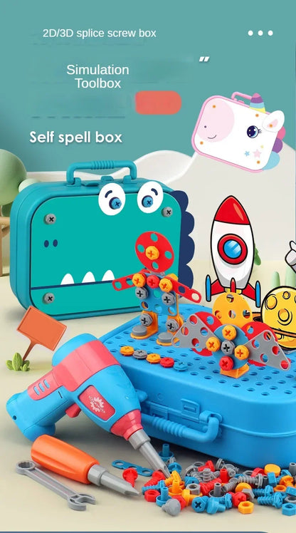 Children Toys Tool Set Electric Drill Screw Nut 3D Puzzle Toys Pretend Play Repair Tool Box Drilling Assembly Educational Toys.
