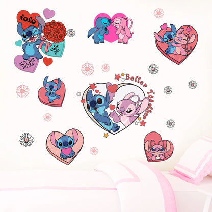 Cartoon Lilo & Stitch Rainbow Wall Stickers For Kid's Room Kindergarten Living Room Bedroom Wall Decoration Animated Poster.