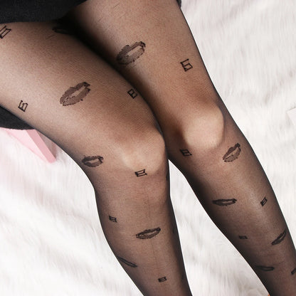 Sexy Women love Dot Embroidery Silk Stocking Thin Vintage Faux Tattoo Thigh Sheer Pantyhose Female Elastic Hosiery girls Tights.