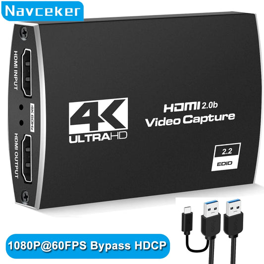 4K USB 3.0 Video Capture Card HDMI Bypass HDCP 1080P 60Hz HD Video Recorder Grabber For PS5 OBS Game Recording Live Streaming.