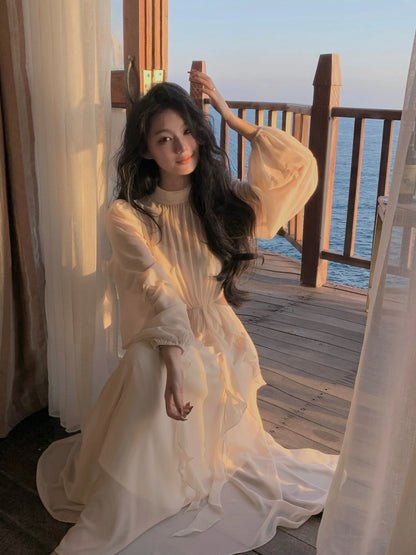 Strand Stil Chiffon Y2k Mini Kleid Büro Dame Casual Langarm Elegante Einteilige Kleid Koreanische Mode Kleidung Sommer 2023