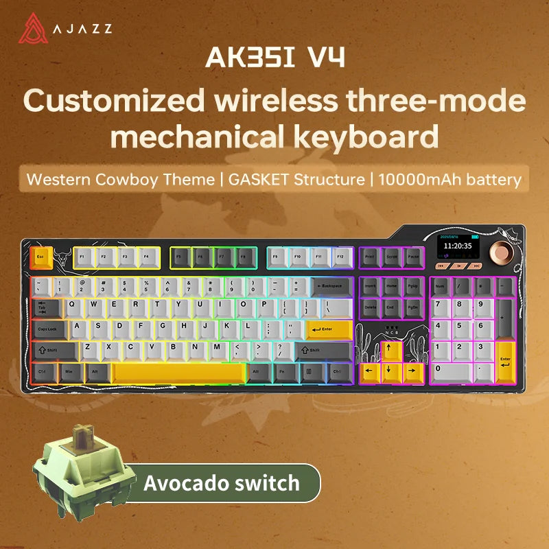 NEW Ajazz AK35I V3 MAX Tri-mode Wired Bluetooth Wireless Gaming Keyboard Gasket Full Key Hot Swap 104 Keys Customized Keyboard