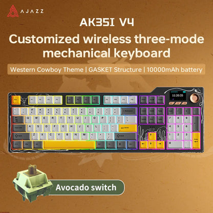 NEW Ajazz AK35I V3 MAX Tri-mode Wired Bluetooth Wireless Gaming Keyboard Gasket Full Key Hot Swap 104 Keys Customized Keyboard