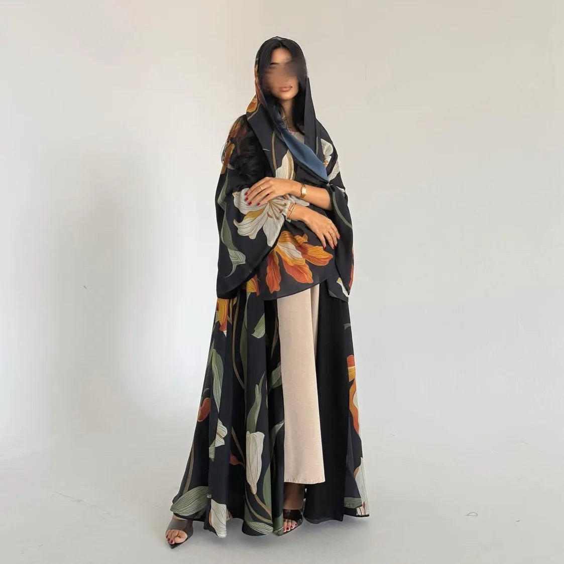 Uni Dubai Fashion Floral Print Open Abaya Muslim Elegant Cardigan With Hijab Scarf 2025 Feminine Clothes.