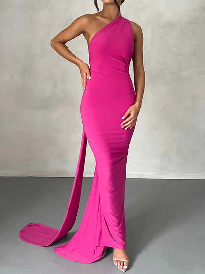 Neon Y2K Kleidung eine Schulter ärmellose rücken freie geraffte figur betonte Maxi kleider für Frauen Club Geburtstags feier Abend Abschluss ball