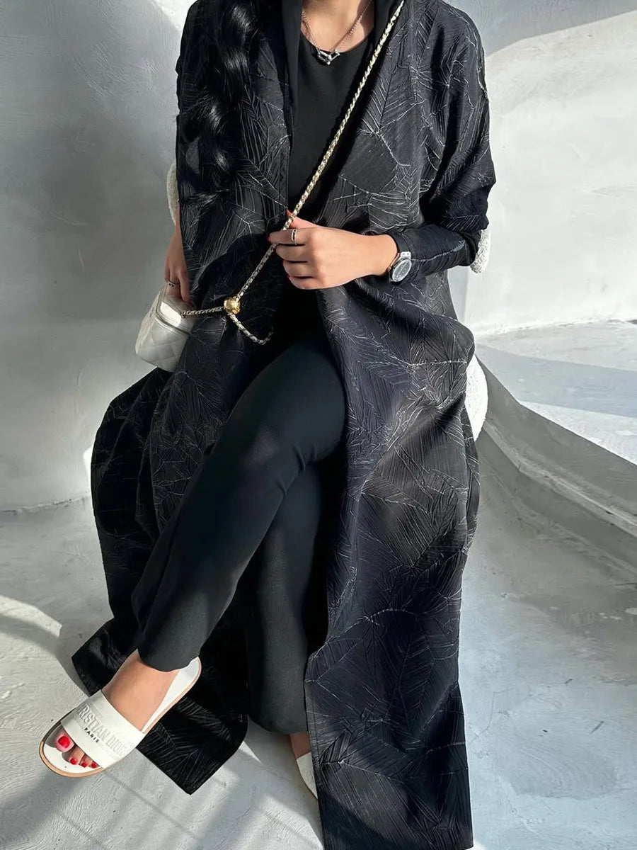 Women Muslim Arabic Abaya Luxury Fold Stripes Kimono Cardigan Coat Long Dress Kaftan Modest Robe Femme Islam Clothing Kebaya.