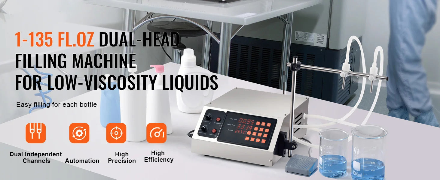 SucceBuy 30-4000ml Liquid Filling Machine Double Nozzle Automatic Bottle Filler with Digital Control for MilkWater Wine Beverage.