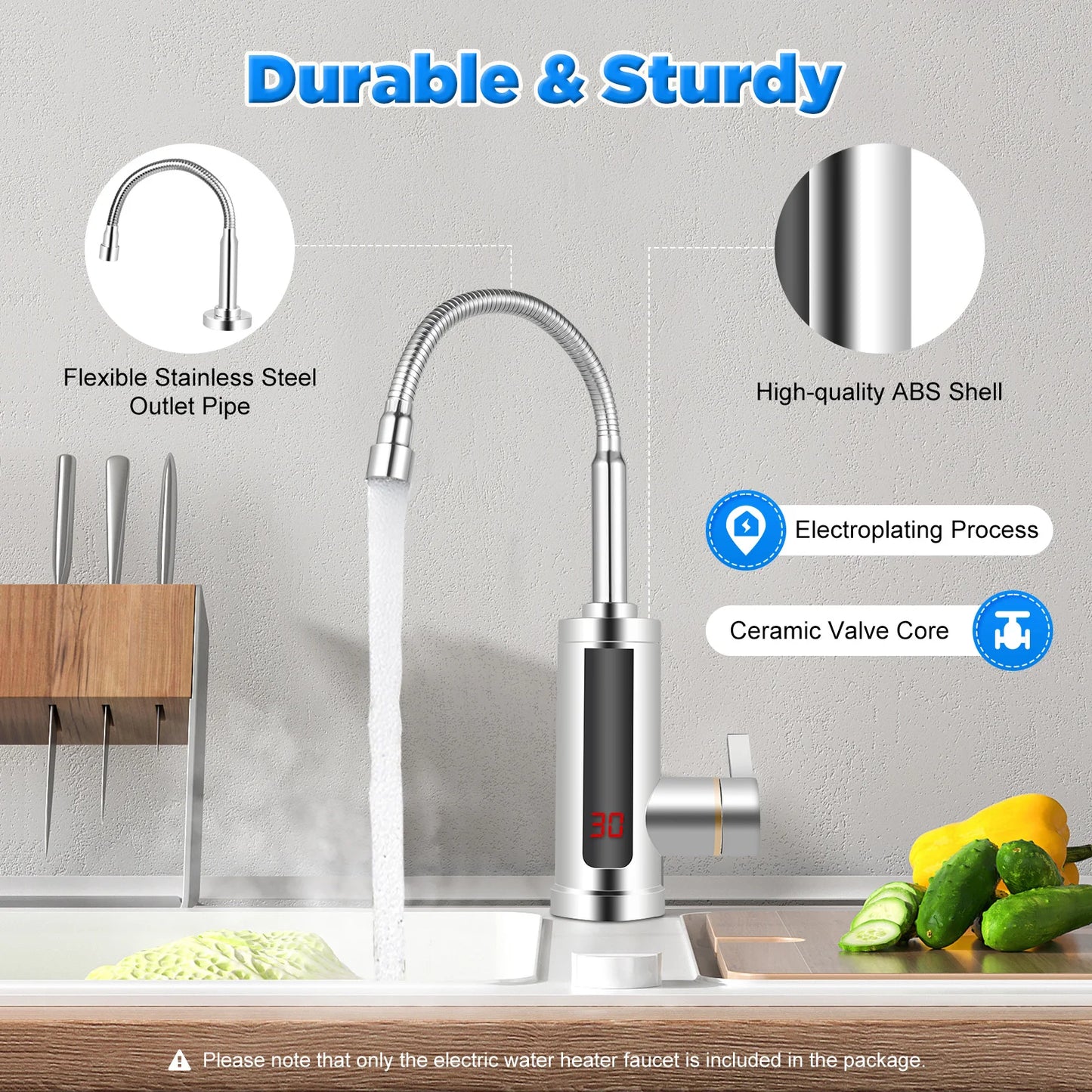 3000W Instant Electric LCD Faucet Instant Tap 360° Fast Heater Heating Hot/Cold Water Supply for Bathroom Kitchen