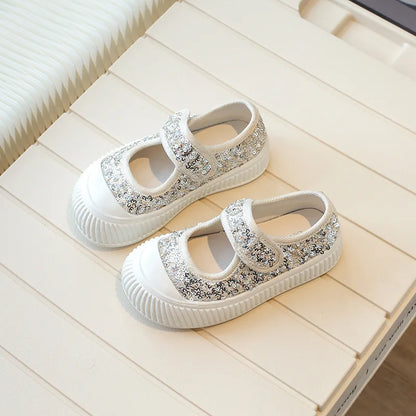 New Girl Princess Canvas Shoes Fashion Luxury Sequins Children Causal Shoes Breathable Kids Glitter Mary Jane Shoes Thick Bottom