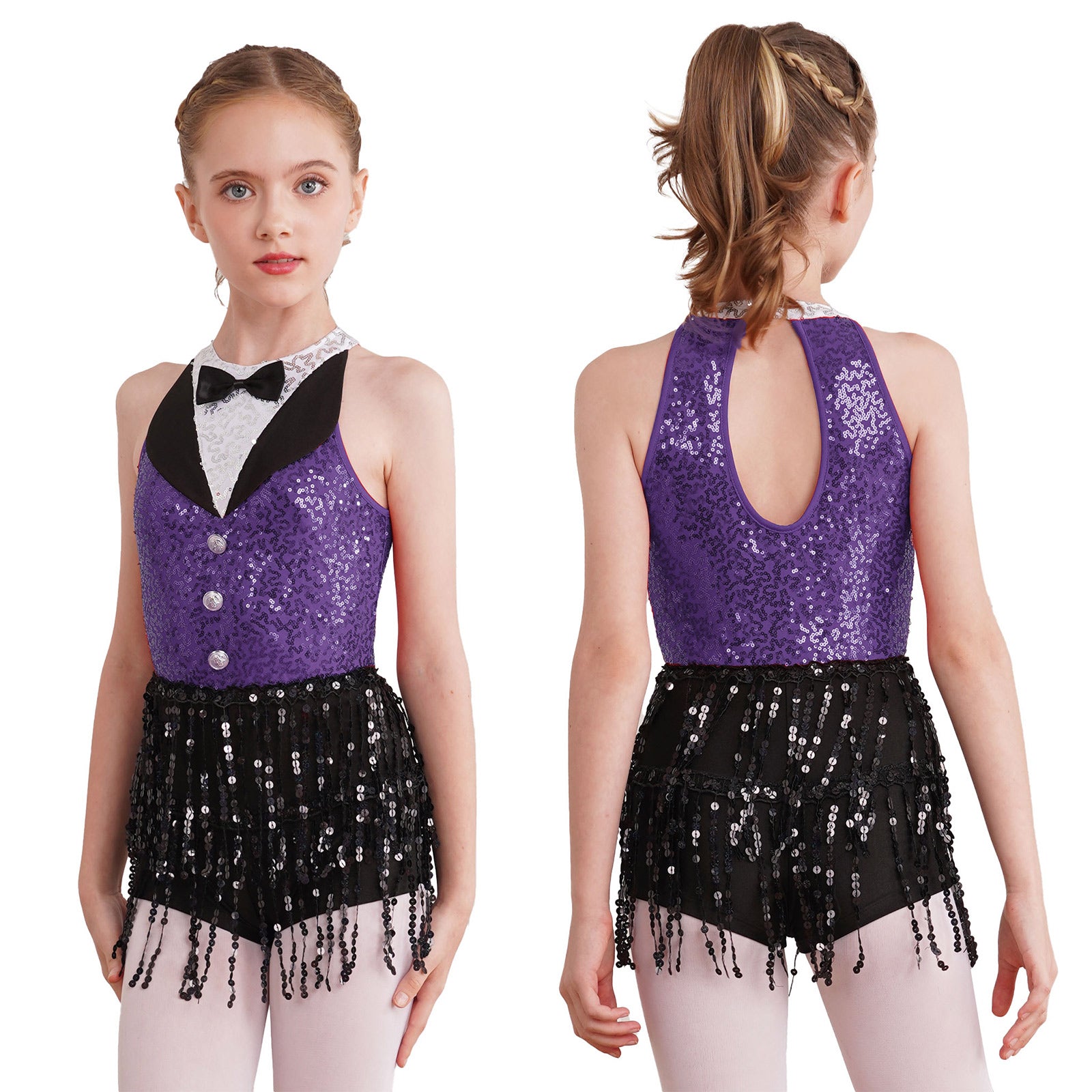 Kind Mädchen Ärmellose Glänzende Pailletten Quaste Boyshorts Kleid Latin Jazz Dance Cha-cha Samba Bühne Leistung Kostüm Dancewear.