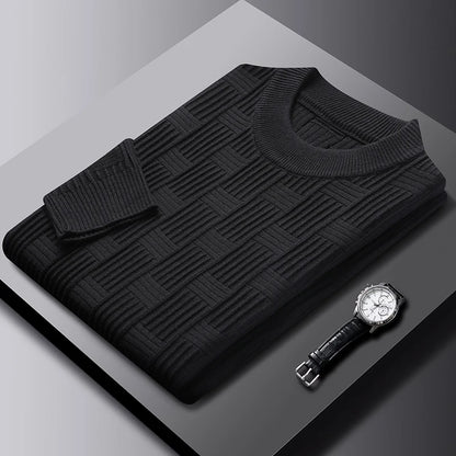 Luxury high-quality round neck exquisite plaid knitted sweater men's autumn and winter new casual warm comfortable pullover