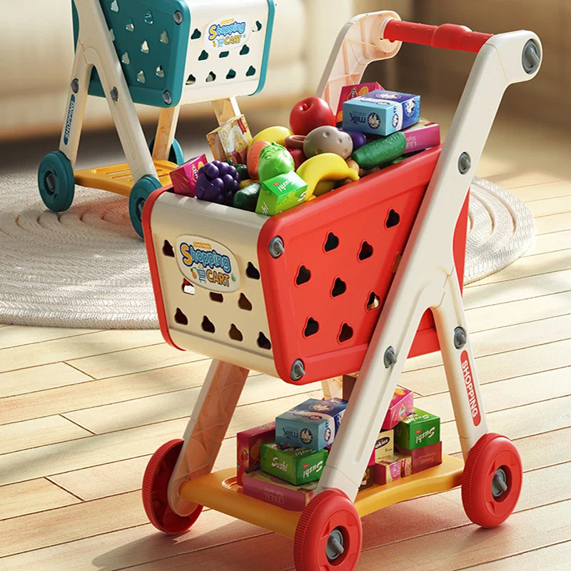 Shopping cart toy baby small trolley children play house fruit cut music kitchen supermarket men and girls Early Education toys.