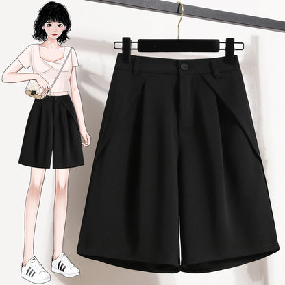 Women's A-Line High Waisted Wide Leg Short Pants Plus Size Casual Suit Shorts Summer 2025 Oversized Loose Five Quarter Pants