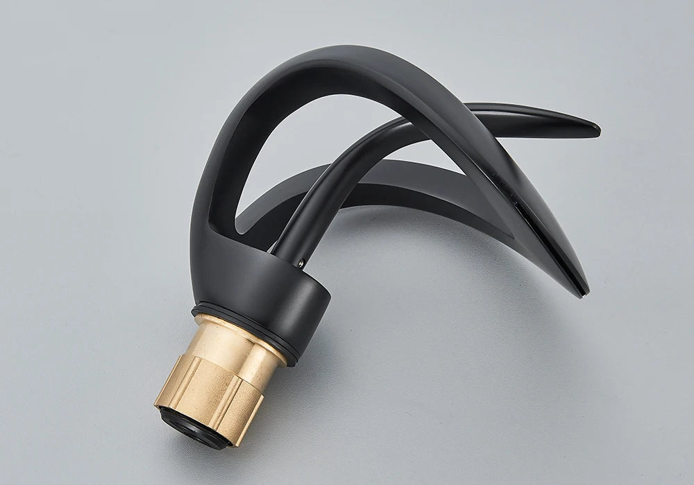 Rozin Luxury Black Basin Faucet Grey Bathroom Waterfall Mixer Tap Brass Deck Mount Modern Style Hot Cold Water Sink Mixer Crane