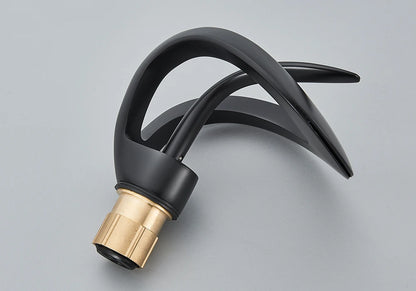 Rozin Luxury Black Basin Faucet Grey Bathroom Waterfall Mixer Tap Brass Deck Mount Modern Style Hot Cold Water Sink Mixer Crane