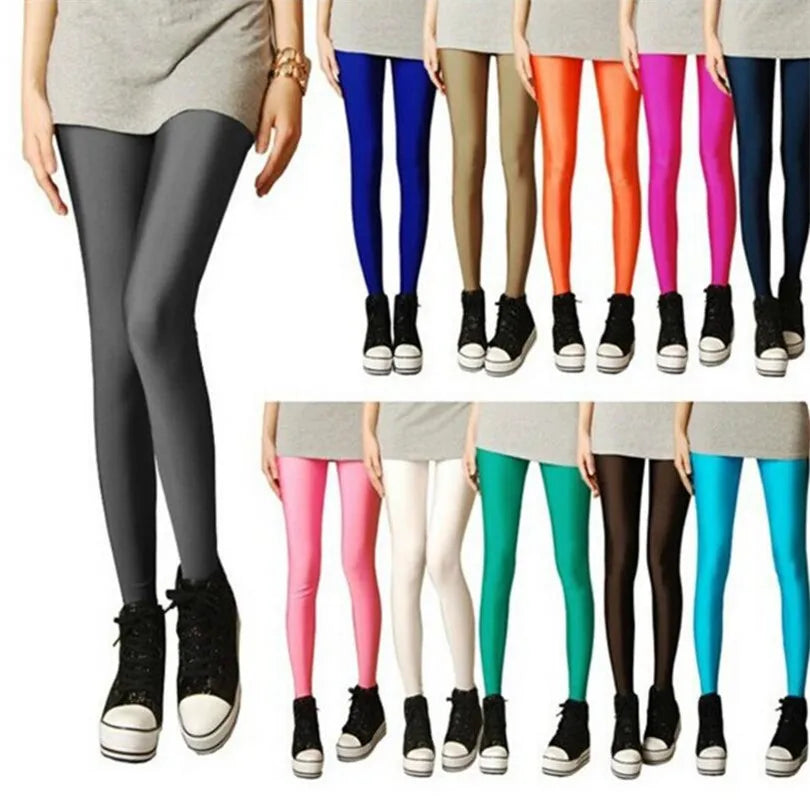 New Spring Solid Candy Neon Leggings for Women High Stretched Female Legging Pants Girl Clothing Leggins Plug Size.